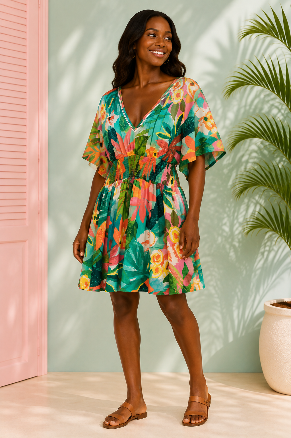 Hawaiian Ruched Waist Dress
