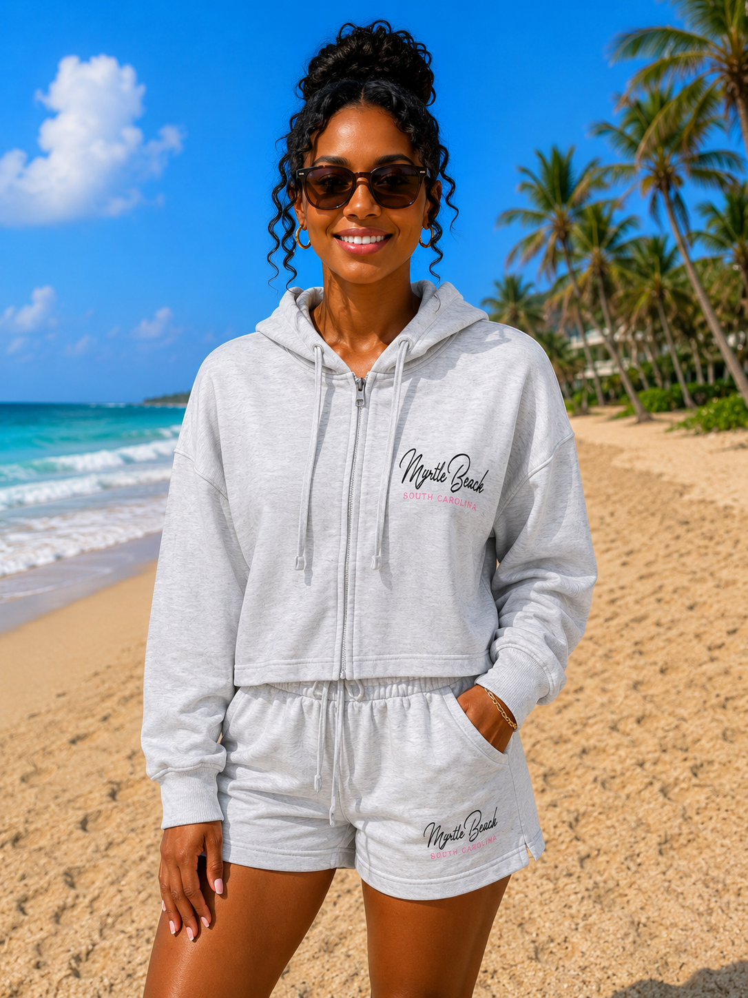 Cropped Zipper Hoodie 2 Piece Set