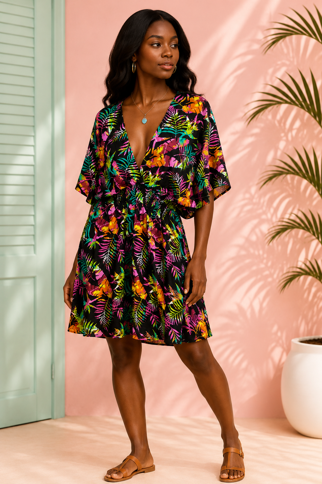 Hawaiian Ruched Waist Dress