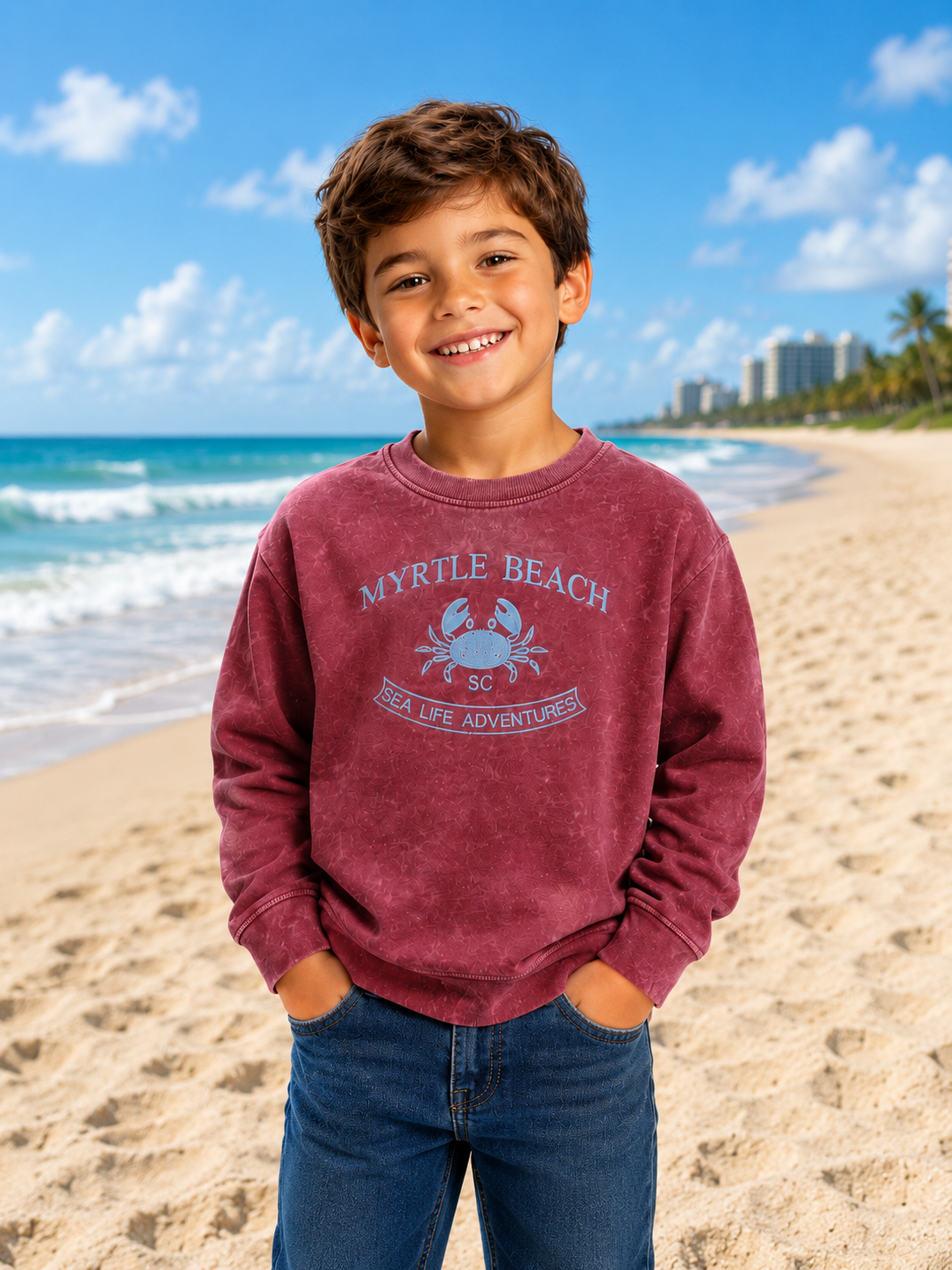 Kids Acid Washed Crewneck