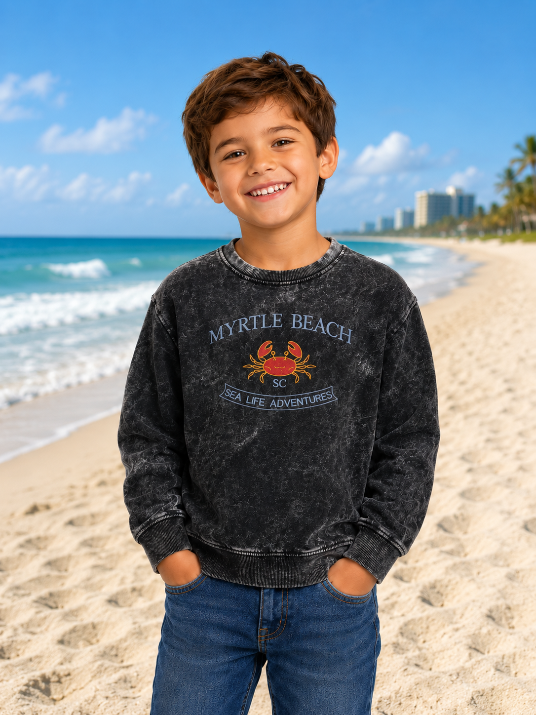 Kids Acid Washed Crewneck